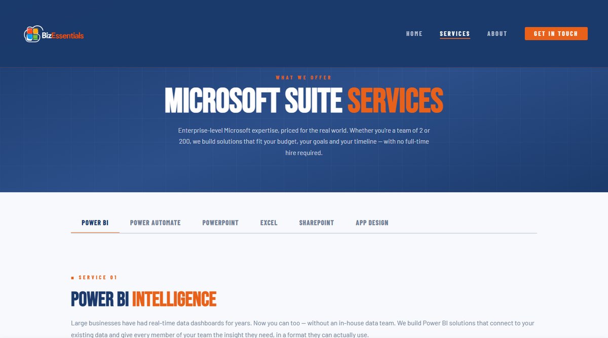 BizEssentials Microsoft 365 consultancy website