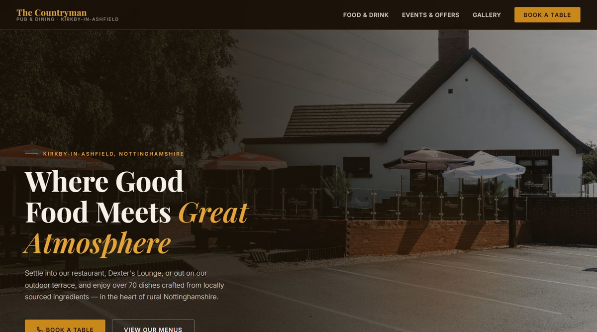 The Countryman Pub website homepage