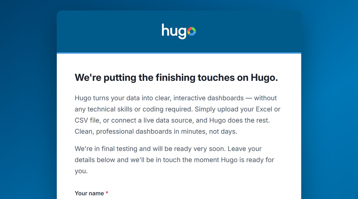 Hugo data dashboard tool